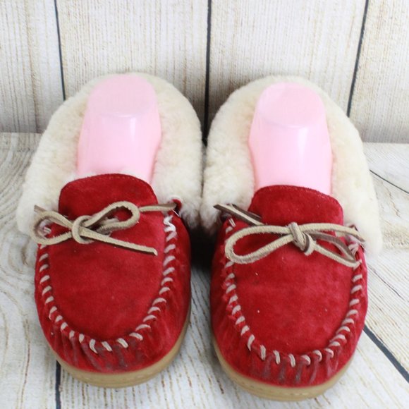 LL BEAN Red Wicked Good Moccasins Slippers Size 8 - Picture 5 of 9